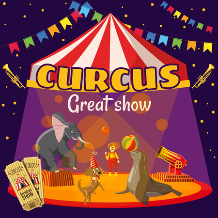Circus great performance concept, cartoon styleのイラスト素材