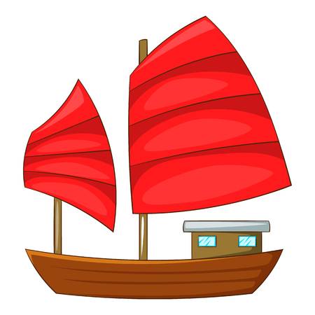 Junk boat with red sails icon, cartoon styleのイラスト素材