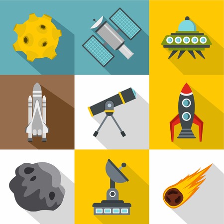 Outer space icons set, flat styleのイラスト素材
