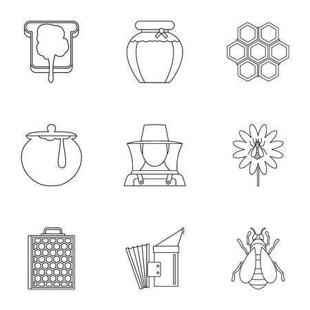 Beekeeping icons set, outline styleのイラスト素材