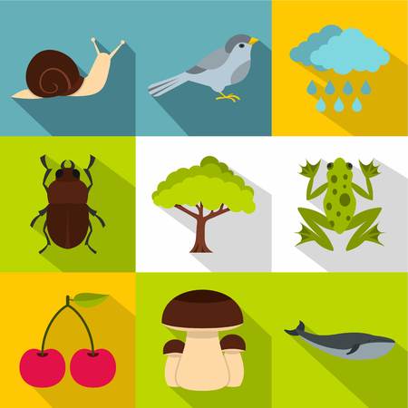 Flora icons set, flat styleのイラスト素材