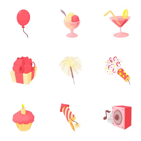 Children party icons set, cartoon styleのイラスト素材