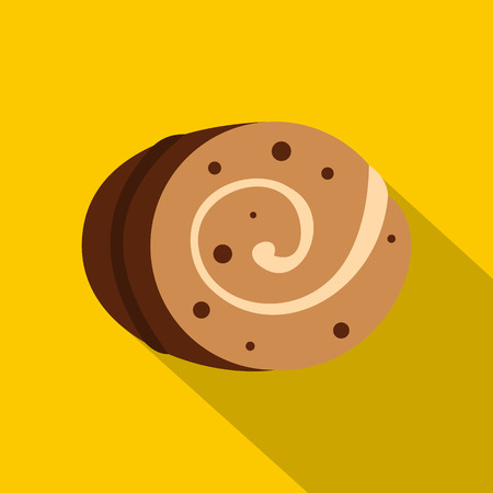 Sweet, creamy roll icon. Flat illustration of sweet, creamy roll vector icon for web on yellow backgroundの写真素材