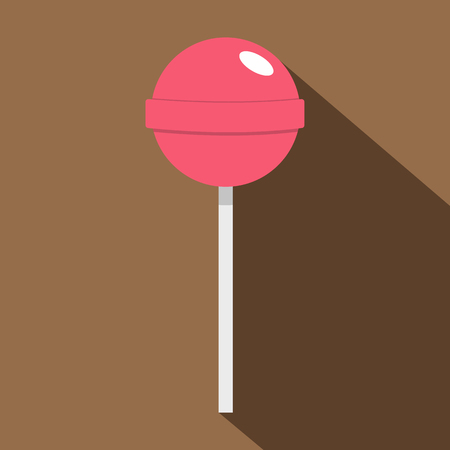 Pink lollipop icon. Flat illustration of pink lollipop vector icon for web on coffee backgroundの写真素材
