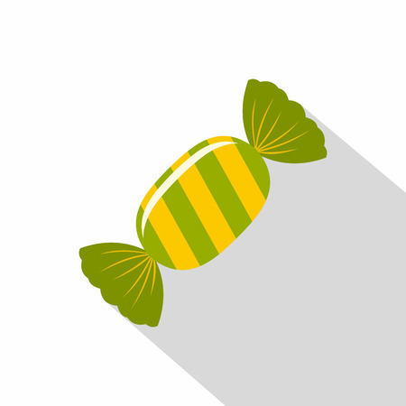 Sweet candy in green wrap icon. Flat illustration of sweet candy in green wrap vector icon for web on white backgroundの写真素材