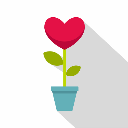 Pink heart flower in a pot icon, flat styleのイラスト素材