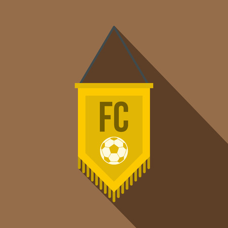 Yellow pennant with soccer ball icon, flat styleのイラスト素材