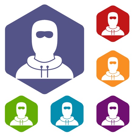 Man in balaclava icons setのイラスト素材