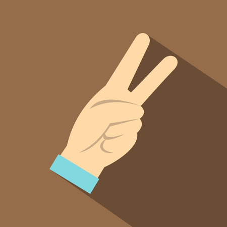 Two fingers raised up gesture icon, flat styleのイラスト素材