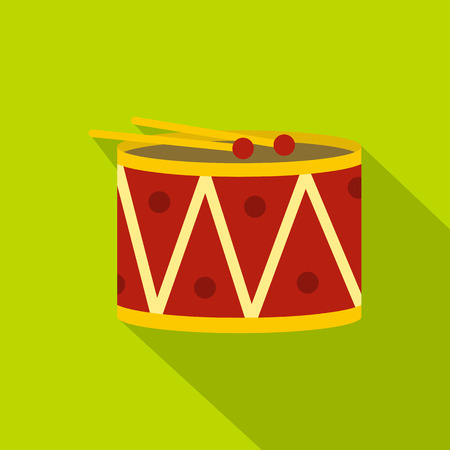 Red drum and drumsticks icon, flat styleのイラスト素材