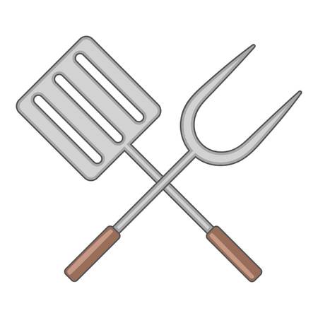 Spatula and barbeque fork icon, cartoon styleのイラスト素材