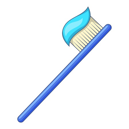 Toothbrush with toothpaste icon. Cartoon illustration of toothbrush with toothpaste vector icon for webのイラスト素材
