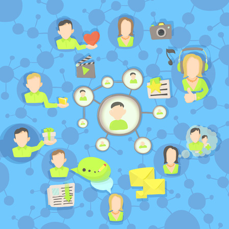 Social network circles concept, cartoon styleのイラスト素材
