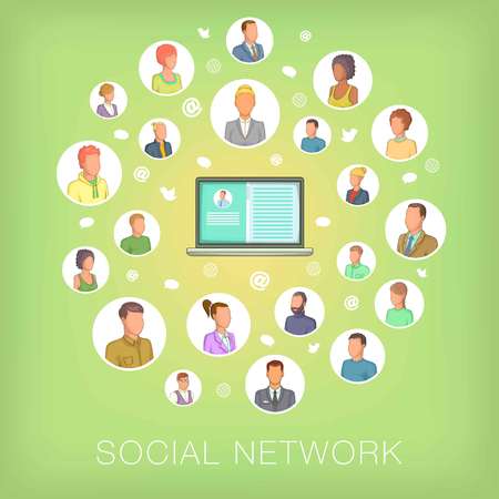 Social network concept notebook, cartoon styleのイラスト素材