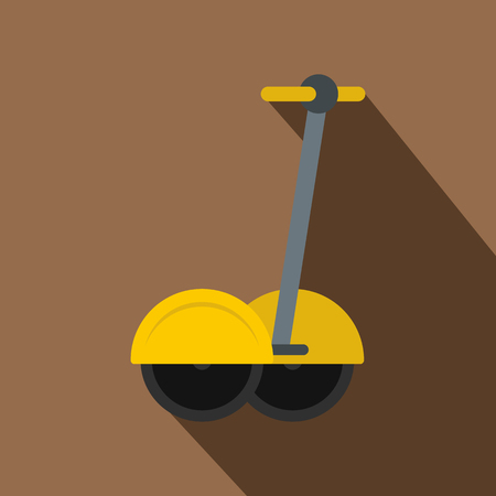 Yellow two wheeled battery powered electric vehicle icon. Flat illustration of yellow two wheeled battery powered electric vehicle vector icon for web isolated on coffee backgroundのイラスト素材