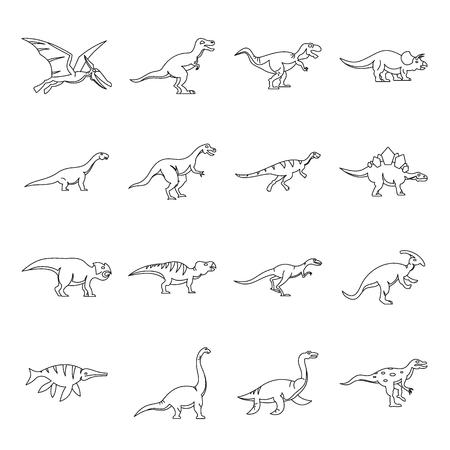 Dinosaur icons set, outline styleのイラスト素材