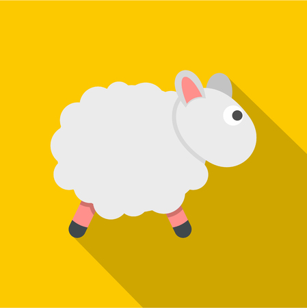 White sheep icon. Flat illustration of white sheep vector icon for web isolated on yellow backgroundのイラスト素材