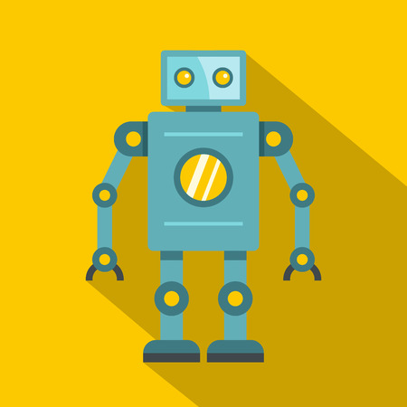 Blue retro robot icon, flat styleのイラスト素材