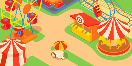 Amusement park concept. Cartoon illustration of amusement park vector concept for webのイラスト素材