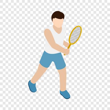 Man playing tennis with tennis racket isometric icon 3d on a transparent background vector illustrationのイラスト素材