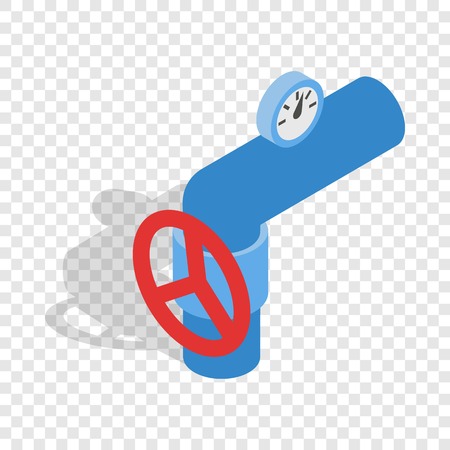 Pipe with a red valve and meter isometric icon 3d on a transparent background vector illustrationのイラスト素材