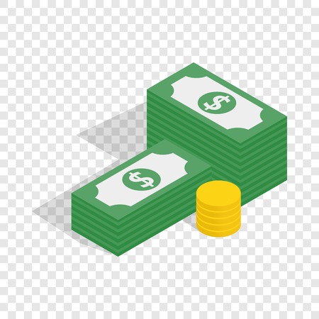 Dollars and coins isometric icon 3d on a transparent background vector illustrationのイラスト素材