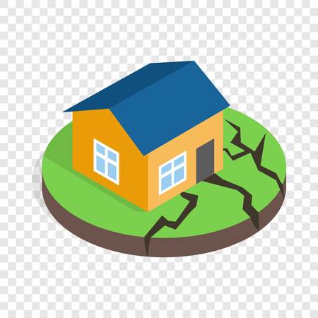 House after an earthquake isometric icon 3d on a transparent background vector illustrationのイラスト素材