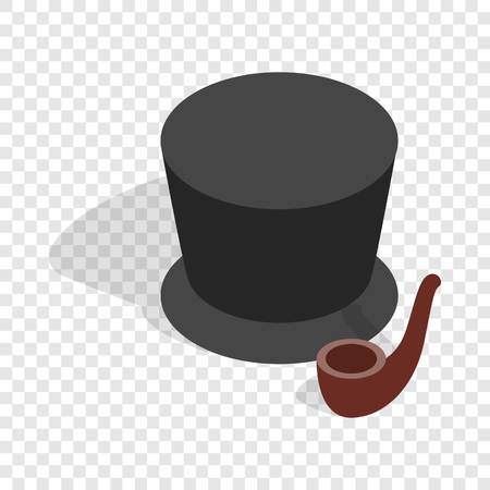 Hat and smoking pipe isometric iconのイラスト素材
