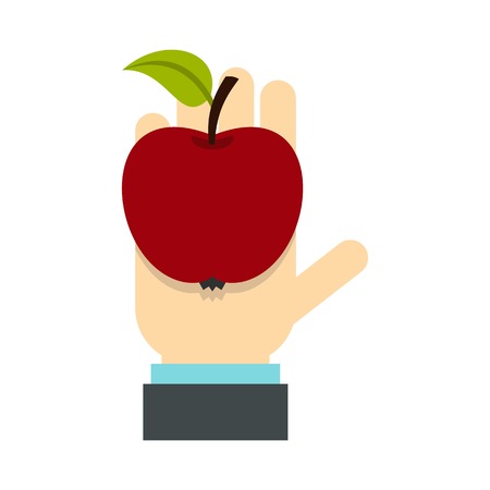Apple in hand icon in flat style isolated on white background vector illustrationのイラスト素材