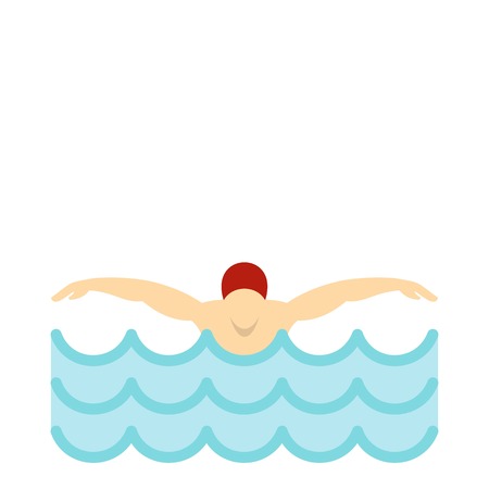Man in red cap in swimming pool icon, flat styleのイラスト素材