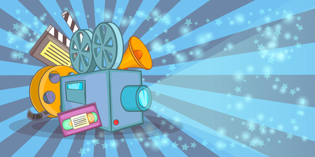Cinema movie horizontal banner blue, cartoon styleのイラスト素材