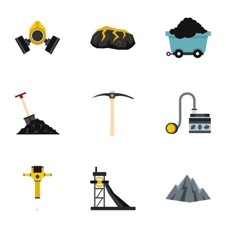 Miner equipment icons set, flat styleのイラスト素材