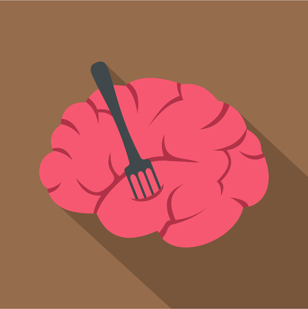 Pink brain with fork icon, flat styleのイラスト素材