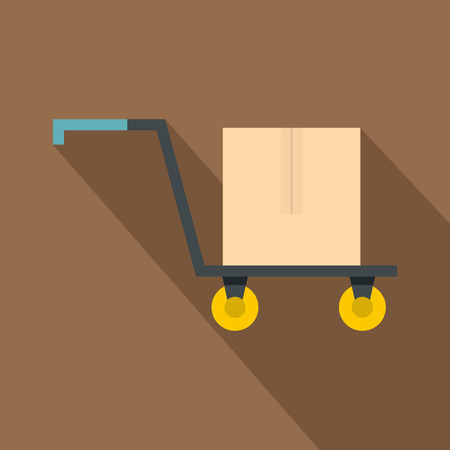 Hand truck with cardboard box icon, flat styleのイラスト素材