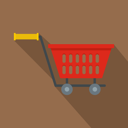 Red plastic shopping basket on wheels iconのイラスト素材