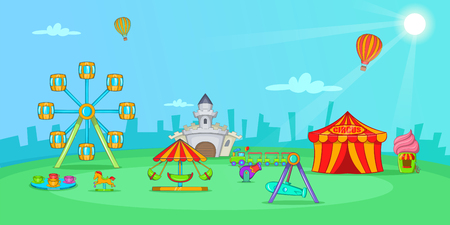 Circus horizontal banner landscape, cartoon styleのイラスト素材