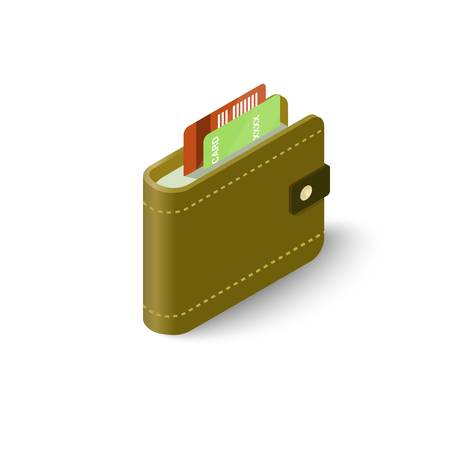 Leather wallet with credit cards icon. Isometric 3d illustration of leather wallet with credit cards vector icon for webのイラスト素材