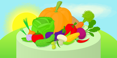 Vegetables horizontal banner, cartoon styleのイラスト素材