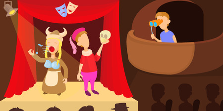 Theater actors horizontal banner, cartoon styleのイラスト素材