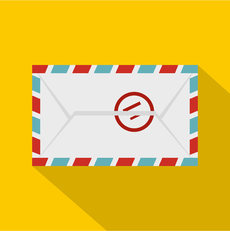 Postage envelope with stamp icon, flat styleのイラスト素材