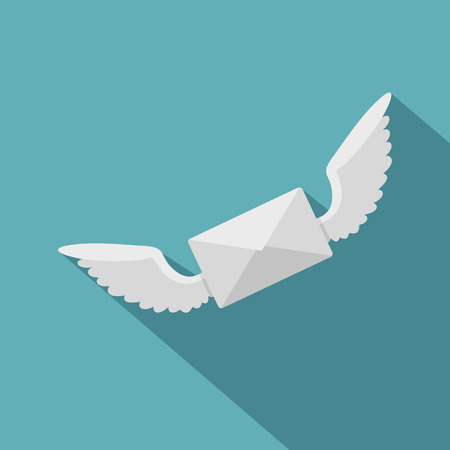 White envelope with two wings icon, flat styleのイラスト素材