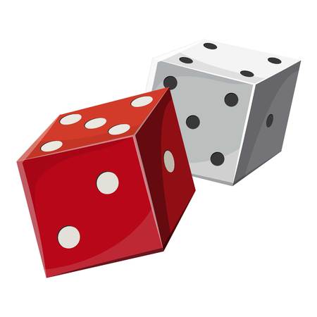 Red and white dice cubes icon, cartoon styleのイラスト素材