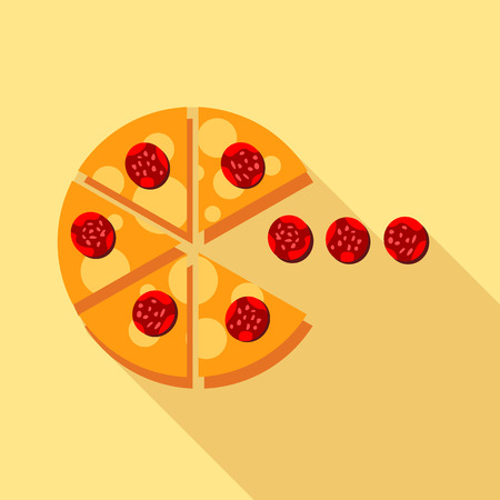 Salami pizza slice icon, flat styleのイラスト素材
