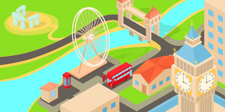 England travel horizontal banner, cartoon styleのイラスト素材