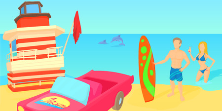 Miami travel horizontal banner, cartoon styleのイラスト素材