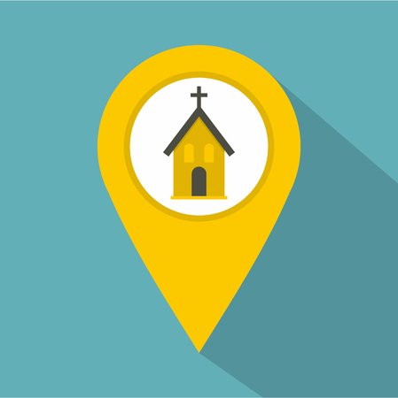 Yellow map pointer with church sign iconのイラスト素材