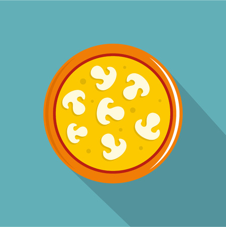 Vegetarian pizza with mushrooms icon, flat styleのイラスト素材