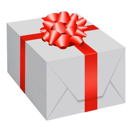 White gift box with red bow icon, flat styleのイラスト素材