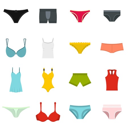 Underwear items icons set in flat styleのイラスト素材