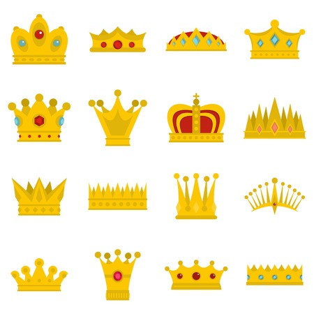 Crown icons set in flat styleのイラスト素材